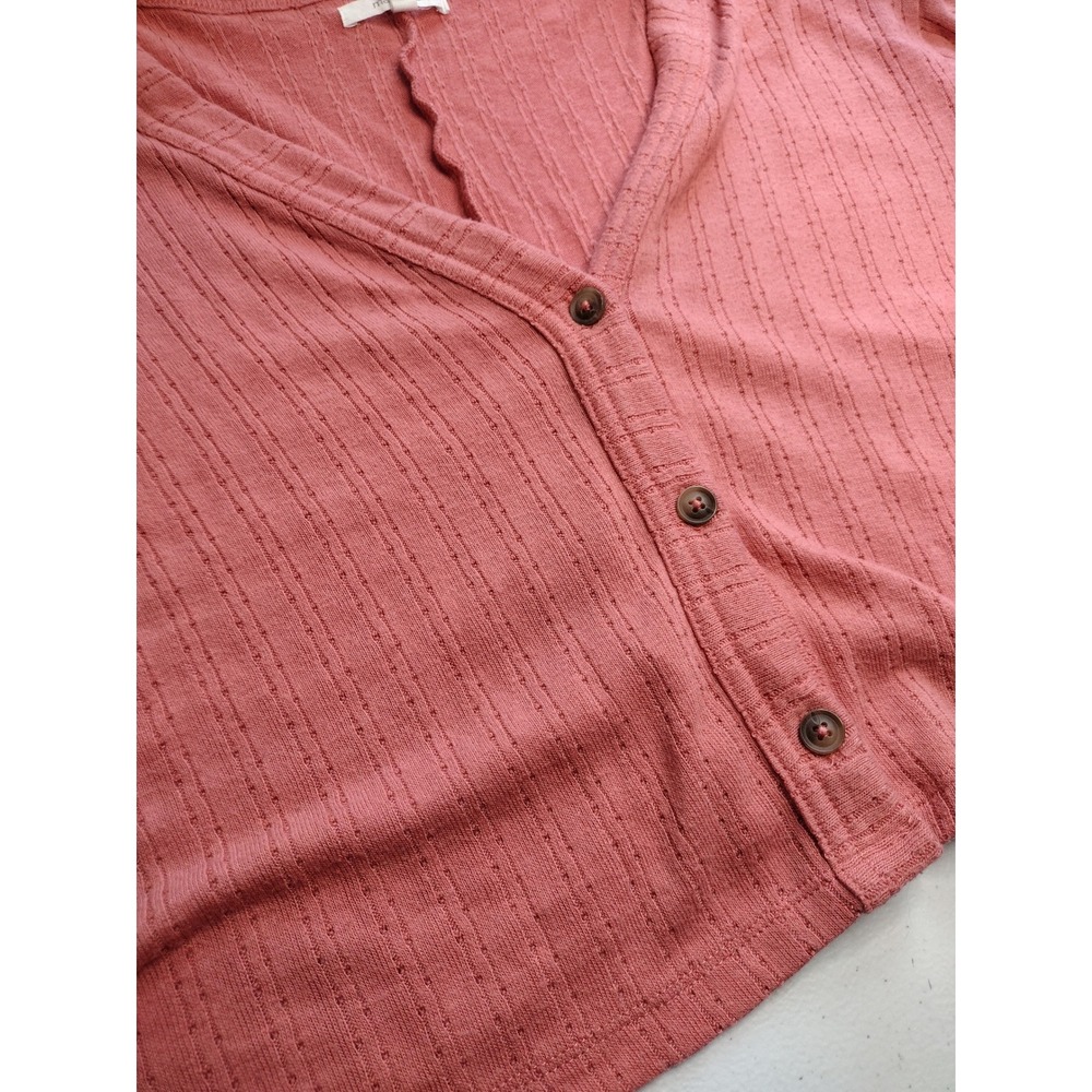 Maurices Cropped Ribbed Cardigan Coral Pink V Neck Button Front Long‎ Sleeve L - Picture 2 of 6